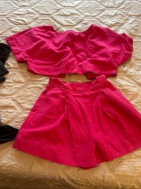 Free People Hot Pink High-Waist Pleated Shorts and Top Set